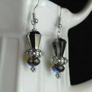 Black Diamond Art deco Swarovski crystal elegant earrings image 4