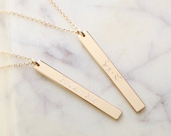 PERSONALIZED Vertical Skinny Bar Necklace - Engraved Bar Necklace, Roman Numerals, Engraved Name Necklace, Gift for her, FREE ENGRAVING