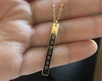 Personalized Vertical Bar Necklace - Custom Bar Necklace, GPS Coordinates Necklace, Engraved Vertical Bar Necklace, FREE ENGRAVING