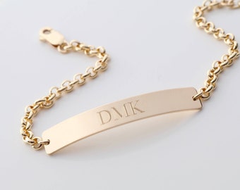 PERSONALIZED BAR BRACELET With Thick Rolo Chain - 14K Gold-Filled Bar Bracelet - Custom Name Bracelet, Unisex Bar Bracelet, Free Engraving