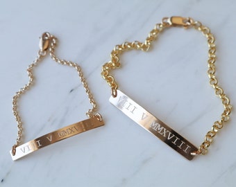 HIS & HER Gold Bar Bracelets - Set of 2 Bracelets - Lover’s Custom Engraved Bar Bracelets - Christmas Gift, Free Engraving