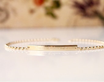 Skinny Bar Bracelet With Upgraded Rolo Chain - Personalized Bar Bracelet, Coordinates Bracelet, Skinny & Dainty,Gift for her, FREE ENGRAVING