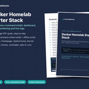 Homelab Starter Stack för Docker, PDF-guide och skript | Onlineinstallation med ett kommando | Instrumentpanel, drifttidsövervakning, loggar | Debian Ubuntu Pi