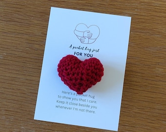 Crochet Pocket Hug, Red Heart Token, Thinking of You Gift