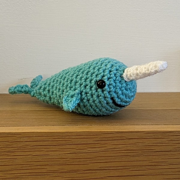 Crochet Narwhal Plush, Unicorn of the Seas, Beach House Decor, Seaside Ornament, Sea life Figurine, Birthday Gift, Desk Buddy, Shelf Sitter