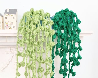Set of Two Crocheted String of Pearls Hanging Plant, Blue Pot