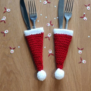 Mini Christmas Hat Cutlery Holder, Christmas Tableware, Christmas Cutlery Pouch, Crochet Christmas Hat, Christmas Decorations, Christmas