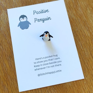 Positive Pinguin-Taschen-Umarmung, Pinguin-Liebhaber-Geschenk, Mini-Harz-Pinguin, häkeln Pinguin-Geschenk für Freund, Prüfungs-Viel Glück, Schule, Angst