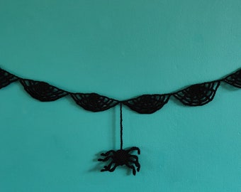 Gothic Bunting araignées Bannière Web Black Hanging Décoration Tissu Fait Main 130 C