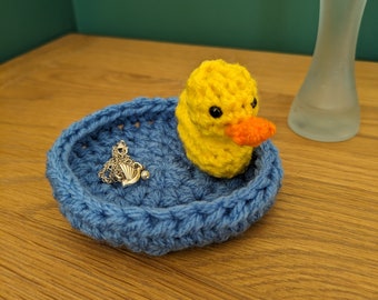 Crochet Duck Ring Dish, Handmade Trinket Holder