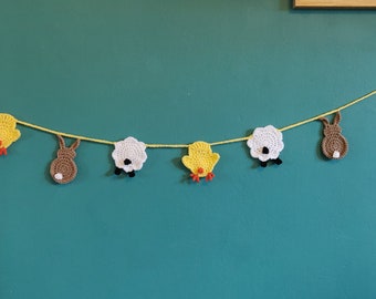 Easter Animal Bunting, Easter Decoration, Easter Garland, Farm Animal Decor, Easter Gift, Easter Bunny, Easter Crochet, Nursery Bunting