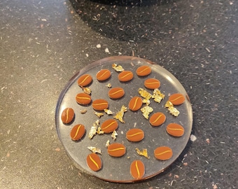 Handmade Resin Coffee Bean Coaster, Gold Leaf Inlay