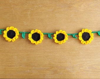 Crochet Sunflower Garland: Yellow Flower Bunting, Summer Decor