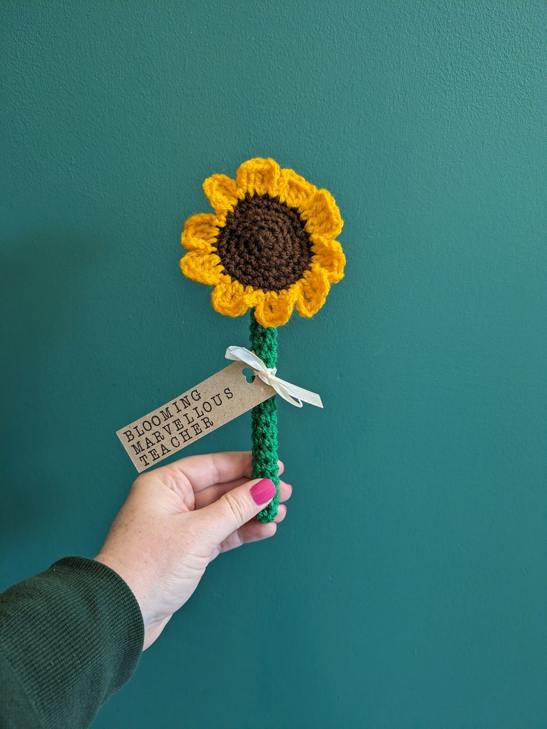 Sunflower Teacher Gift, Gifts for Teachers, Blooming Marvellous Teacher, Personalised Teacher Gift, Artificial Sunflower, TA Gift, Crochet image 1