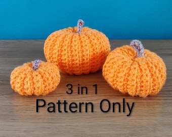 Tres patrones de calabazas de ganchillo, decoración otoñal para el hogar, centro de mesa de Halloween (patrón en PDF)