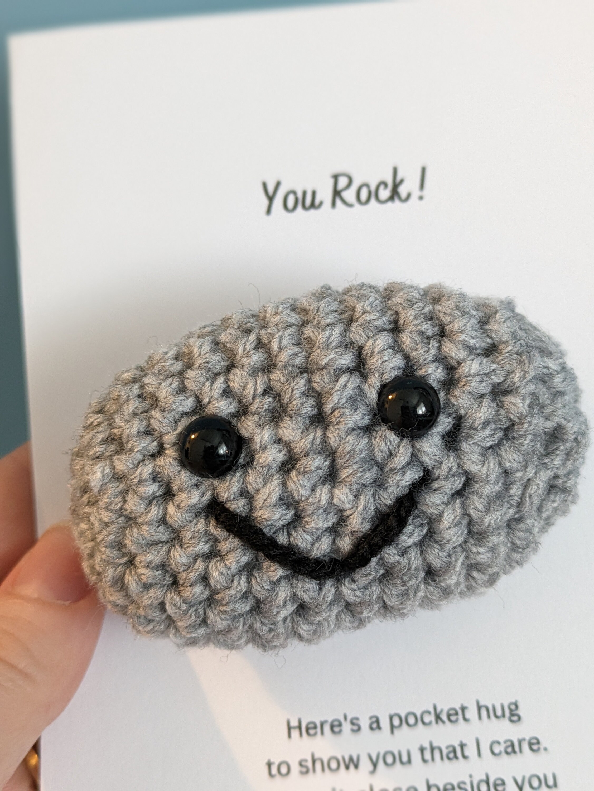 You Rock Pocket Hug, Rock Pet, Positive Gift, Crochet Rock Music Art ...