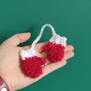 Crocheted Mini Mitten Christmas Ornament, Red and White