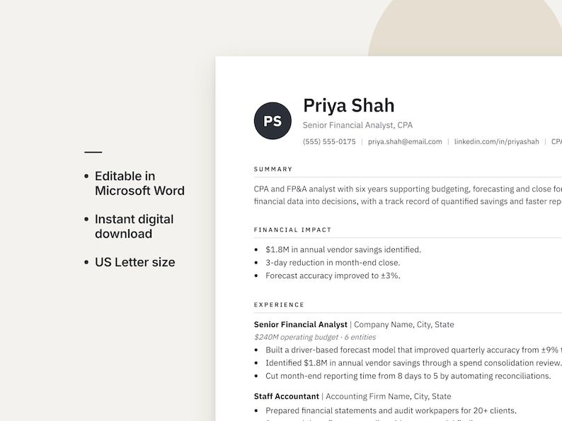 Minimalist Resume Template, Editable Simple Resume for Word and Pages ...