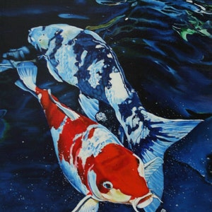 Peixe Koi, cartão de belas artes em branco com envelope em capa de plástico, retirado da minha pintura acrílica original - arte de criaturas marinhas, vida marinha, pesca