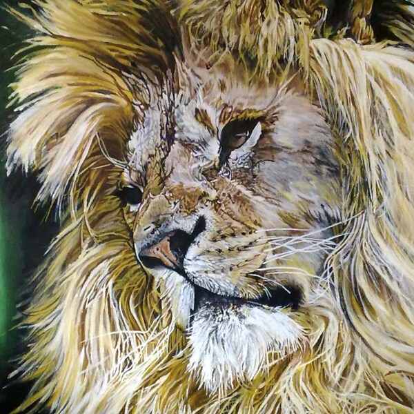 Keeping Watch, Lion Fine Art Print taken from my original acrylic painting - Big cats, wall art, home decor, wildlife, wildlife art, animal