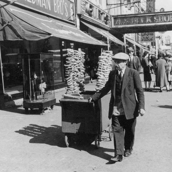 BROWNSVILLE, Brooklyn NYC Pretzel Pushcart Vendor c. 1920 - Vintage Photo Art Print, Ready to Frame!