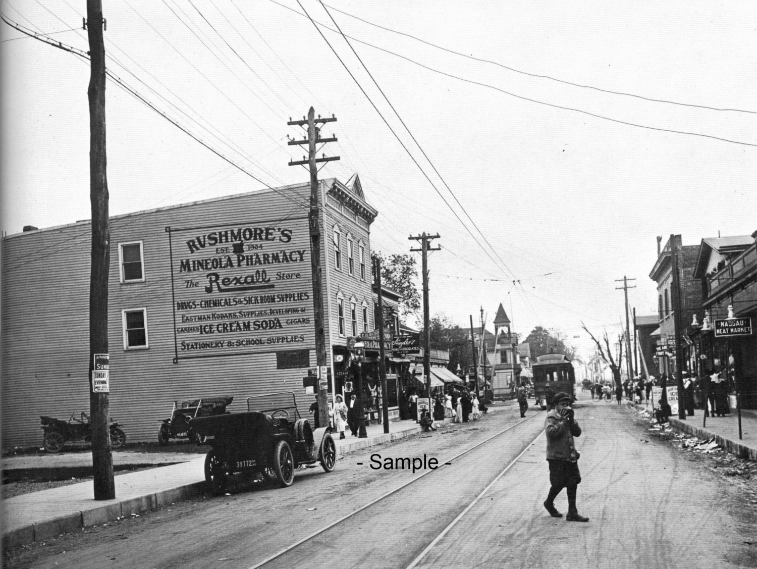 DOWNTOWN MINEOLA Long Island NY in 1913 Vintage Photo Art Etsy