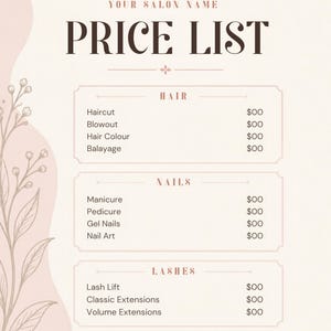 Salon Canva Templates Bundle | Price List, Instagram Post & Booking Flyer | Hair Nail Lash Beauty Business Templates, Editable Salon Kit