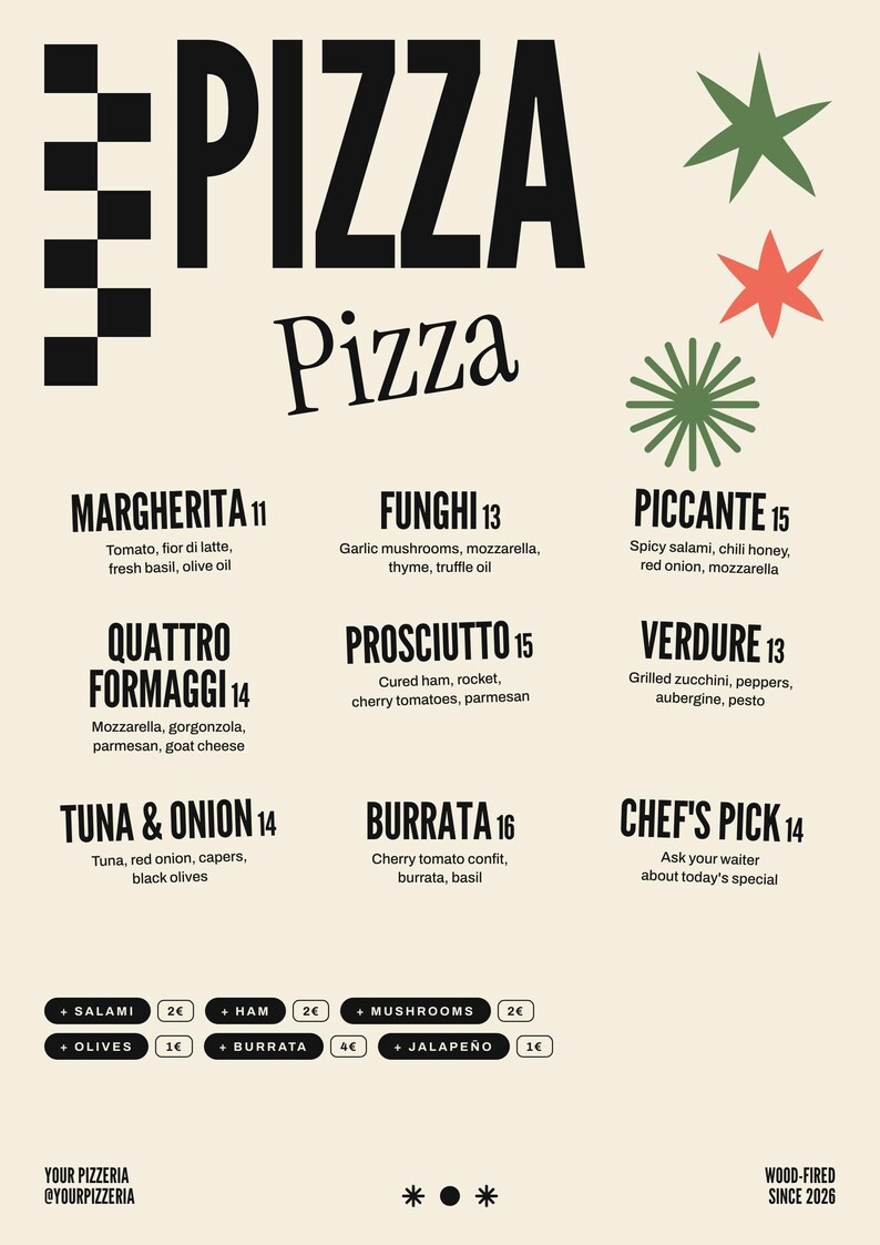 Pizza Menu Template, Editable in Canva and Printable A4 - Etsy