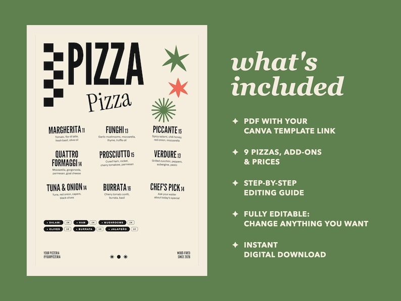 Pizza Menu Template, Editable in Canva and Printable A4 - Etsy