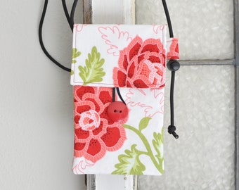 About Town Bag - cross body minimal purse - fun travel bag - small cotton bag with button - passport holder - phone carrier - roses