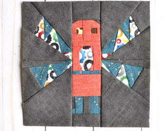 PDF Robot Quilt Block Pattern - foundation paper piecing pattern - science fiction design - craft project - DIY sewing project - Sir Quartus