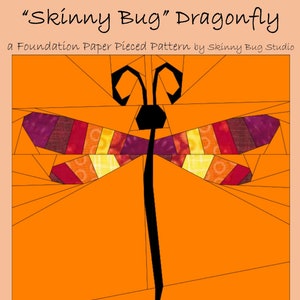 PDF Pattern dragonfly quilt block 10-inch foundation paper piecing pattern fpp pattern sewing project Skinny Bug Studio dragonfly image 1