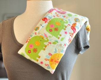 18" Hot cold shoulder wrap - neck pack - microwave rice pad - washable cover - child boo boo bag - injury relief - flannel elephant snake