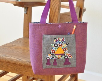 small robot tote bag with Mr. Stomp front pocket and snap closure - book bag - school tote