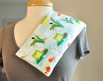 18" Hot cold shoulder wrap - neck pack - microwave rice pad - washable cover - child boo boo bag - nursery accessory - flannel frog turtle