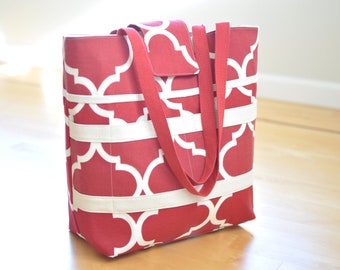 Large beach tote - gym bag - shoulder bag - oversize swim tote - fun carry all tote - utility tote - outdoor bag - big tote bag - cherry red