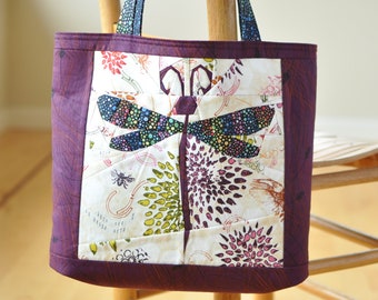 PATTERN: Dragonfly tote bag - PDF download - sewing project - quilt block - project bag - sewing instructions - DIY craft - maker project