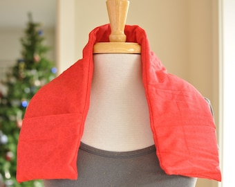 30" Hot cold shoulder wrap - neck pack - spa therapy - microwave rice heating pad - washable cover - injury relief - cold pack - festive red