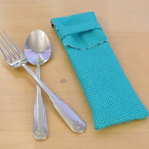 Utensil Pouch fun cutlery carrier handmade silverware case fabric picnic pouch lunch bag accessory eyeglass case blue black dash image 1