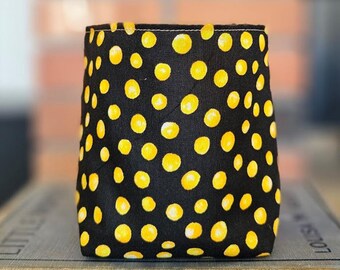 mini Fabric Basket - reversible handmade tea bag caddy - candy dish - stocking stuffer - reversible container - party favor - yellow black