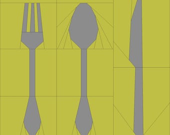 PDF Utensils Quilt Block Pattern - foundation paper piecing pattern - silverware quilt design - fpp pattern - DIY sewing project