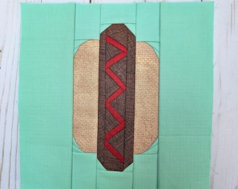 PDF Hot Dog Quilt Block Pattern - foundation paper piecing pattern - quilt design - fpp pattern - DIY sewing project