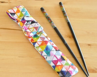 Chopstick Pouch - reusable straw carrier - teacher gift - crochet hook knitting needle bag - art supply organizer - colorful triangles