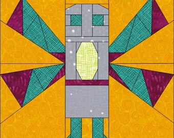 PDF Robot Quilt Block Pattern - foundation paper piecing pattern - science fiction design - craft project - DIY sewing project - Sir Quartus