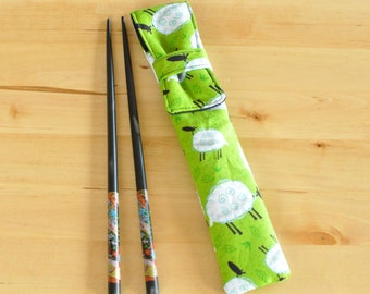 Chopstick Pouch - reusable straw carrier - handmade teacher gift - crochet hook knitting needle bag - art supply organizer - sheep