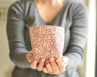 mini Fabric Basket - reversible handmade basket - candy dish - home decor - reversible container - tea bag caddy - party favor - red fish