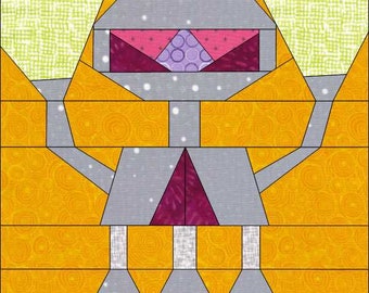 PDF Robot Quilt Block Pattern - foundation paper piecing pattern - science fiction design - fpp pattern - DIY sewing project - Monder Thog