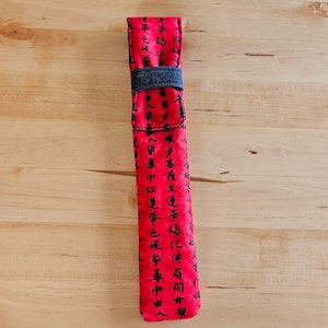 Chopstick Pouch reusable straw carrier wedding gift crochet hook bag knitting needle bag art supply organizer red grey script image 4