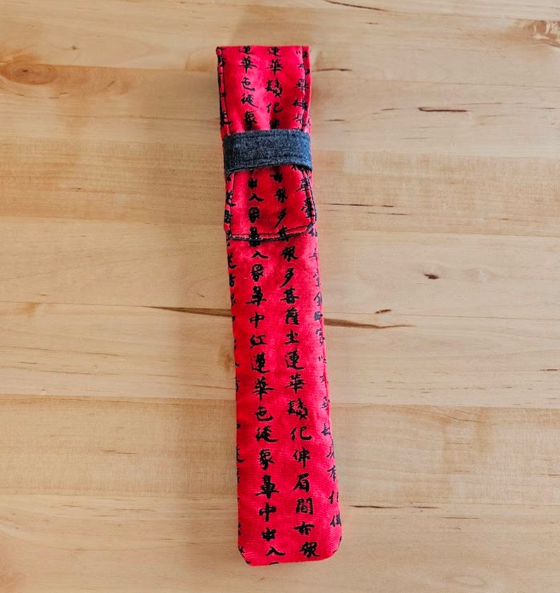 Chopstick Pouch reusable straw carrier wedding gift crochet hook bag knitting needle bag art supply organizer red grey script image 4