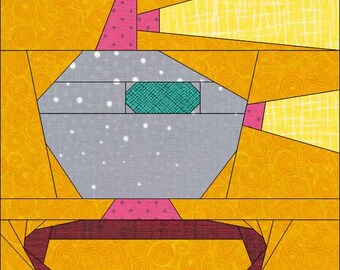 PDF Robot Quilt Block Pattern - foundation paper piecing pattern - science fiction design - fpp pattern - DIY sewing project - S. Buckler